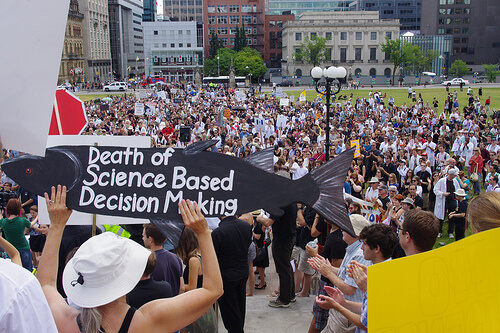 Image of crowd at Death of Evidence rally.